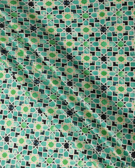 Jade Green Geometric Silk Satin Fabric 110cm