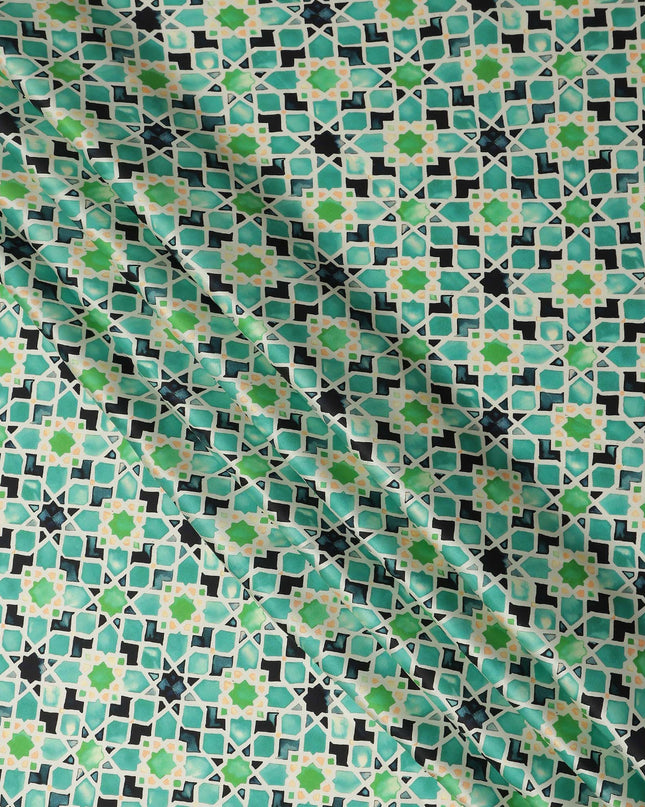 Jade Green Geometric Silk Satin Fabric 110cm