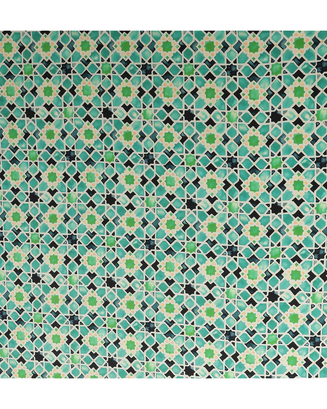 Jade Green Geometric Silk Satin Fabric 110cm