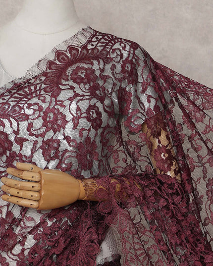 Wine Red French Chantilly Lace Saree