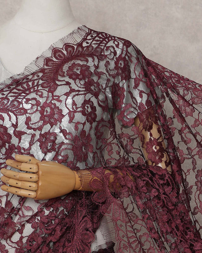 Wine Red French Chantilly Lace Saree
