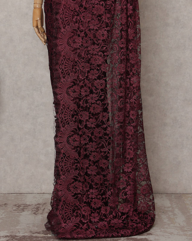 Wine Red French Chantilly Lace Saree