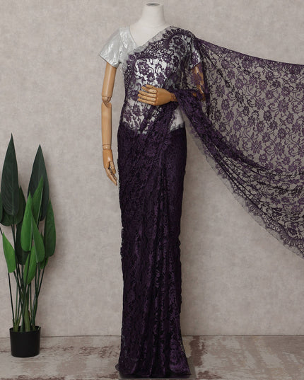 Deep Plum Purple French Lace Saree Piece