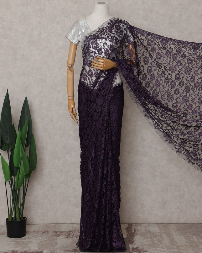Deep Plum Purple French Lace Saree Piece