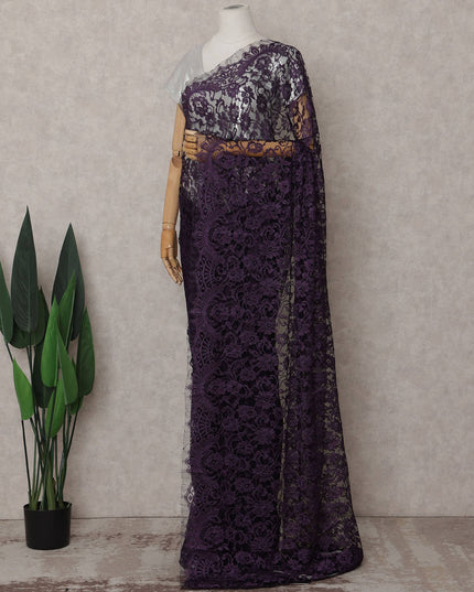 Deep Plum Purple French Lace Saree Piece