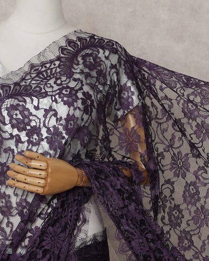 Deep Plum Purple French Lace Saree Piece