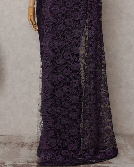 Deep Plum Purple French Lace Saree Piece