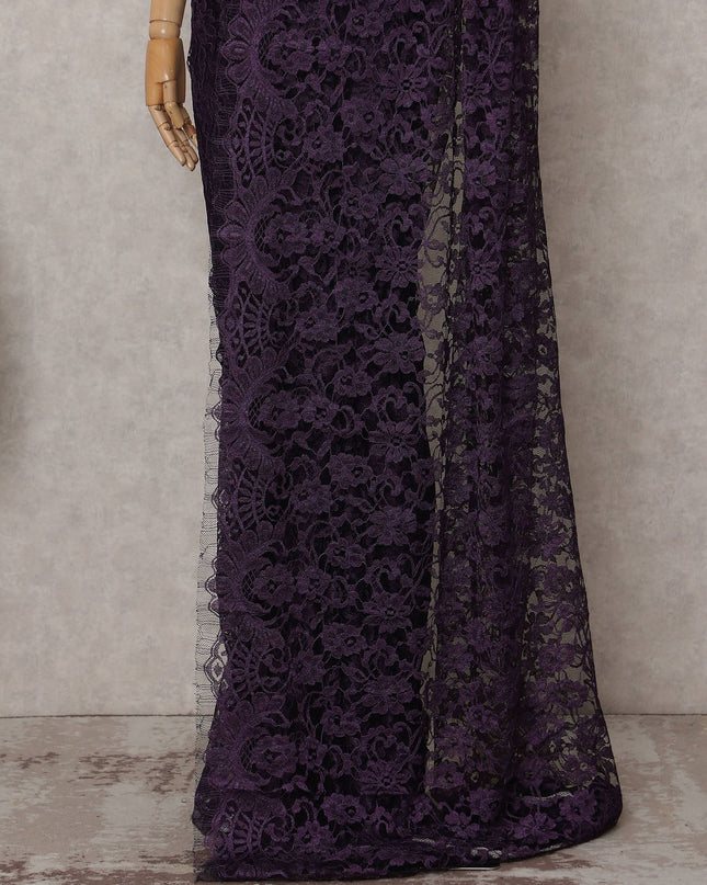 Deep Plum Purple French Lace Saree Piece