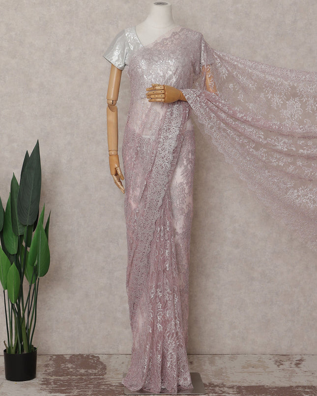 Blush Pink French Chantilly Lace Saree