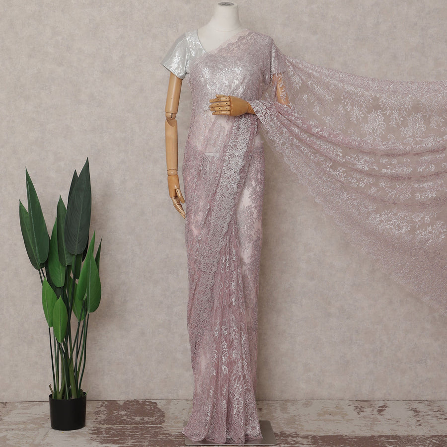Blush Pink French Chantilly Lace Saree