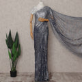 Gunmetal Grey French Metallic Lace Saree Fabric