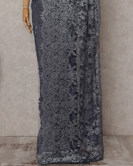 Gunmetal Grey French Metallic Lace Saree Fabric