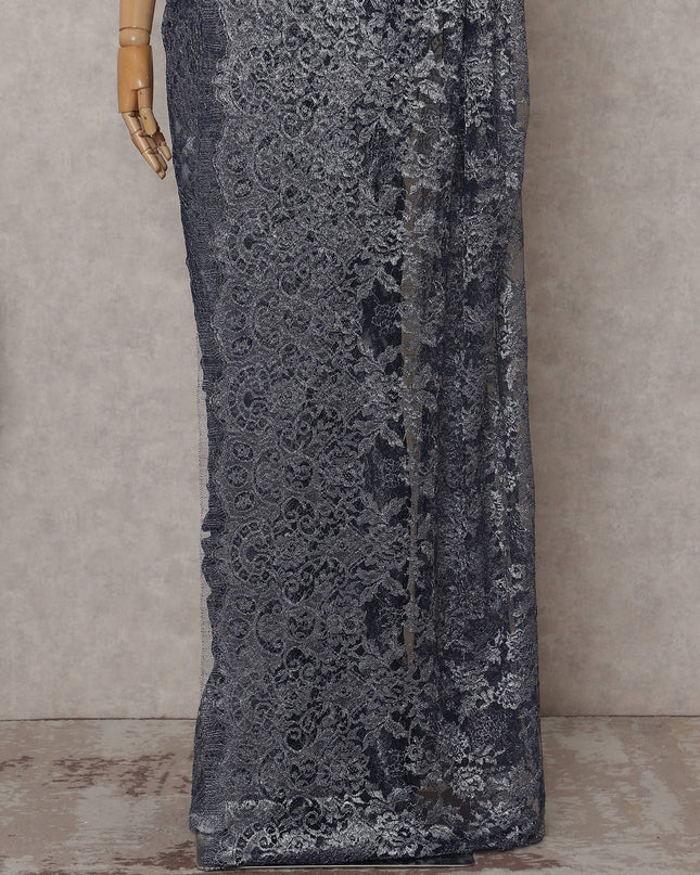 Gunmetal Grey French Metallic Lace Saree Fabric