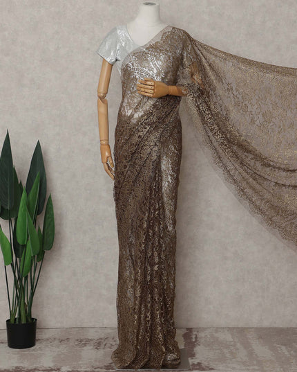 Antique Bronze Brown French Lace Saree Fabric