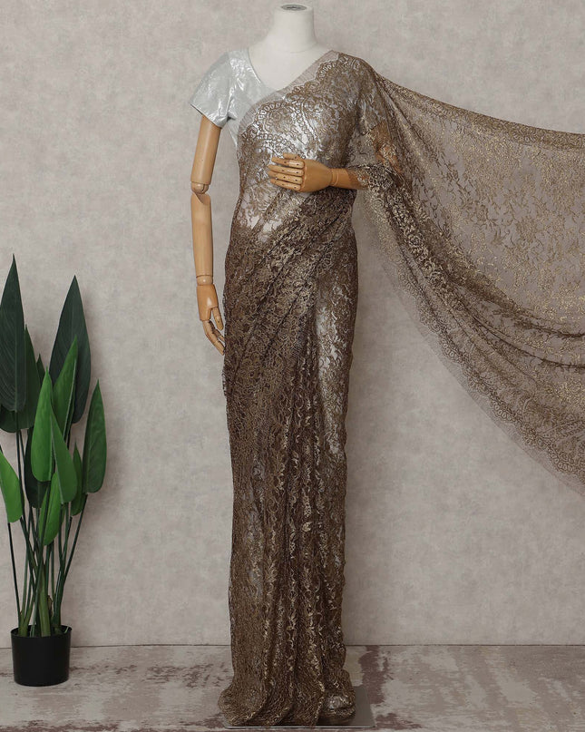 Antique Bronze Brown French Lace Saree Fabric