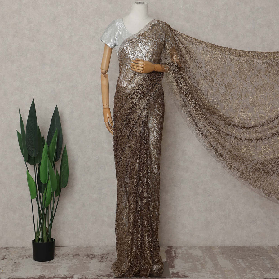 Antique Bronze Brown French Lace Saree Fabric