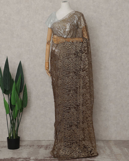 Antique Bronze Brown French Lace Saree Fabric