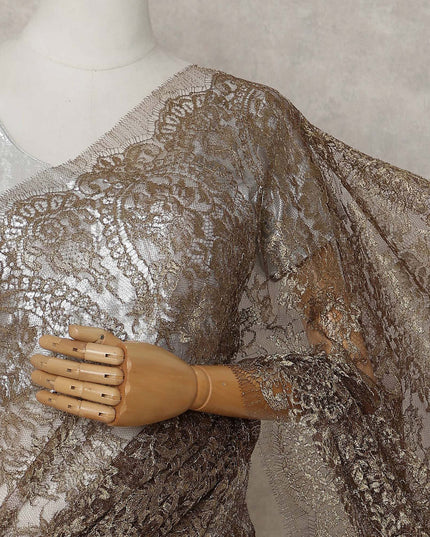 Antique Bronze Brown French Lace Saree Fabric