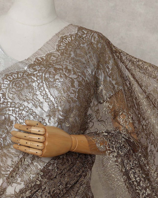 Antique Bronze Brown French Lace Saree Fabric