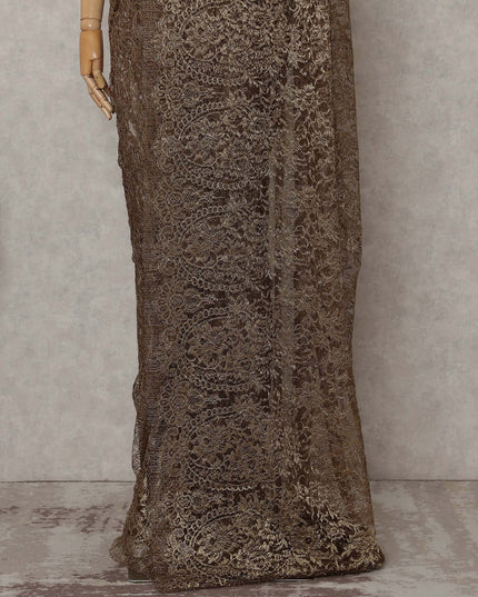 Antique Bronze Brown French Lace Saree Fabric