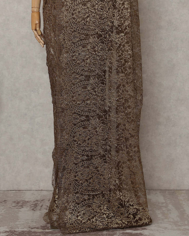 Antique Bronze Brown French Lace Saree Fabric