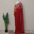 Crimson Red French Chantilly Lace Saree | Lurex