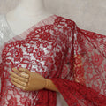 Crimson Red French Chantilly Lace Saree | Lurex