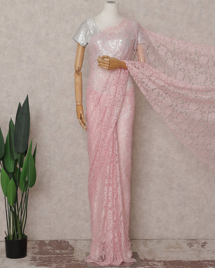 Blush Pink French Chantilly Lace Saree | Lurex