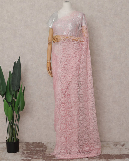 Blush Pink French Chantilly Lace Saree | Lurex