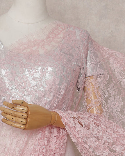 Blush Pink French Chantilly Lace Saree | Lurex