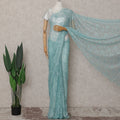 Turquoise Blue French Chantilly Lace Saree | Lurex