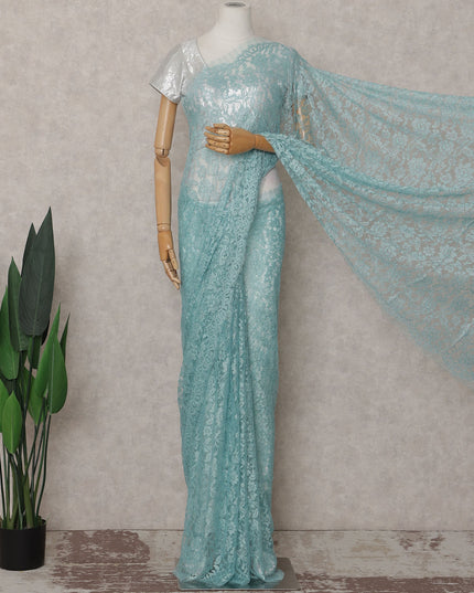 Turquoise Blue French Chantilly Lace Saree | Lurex