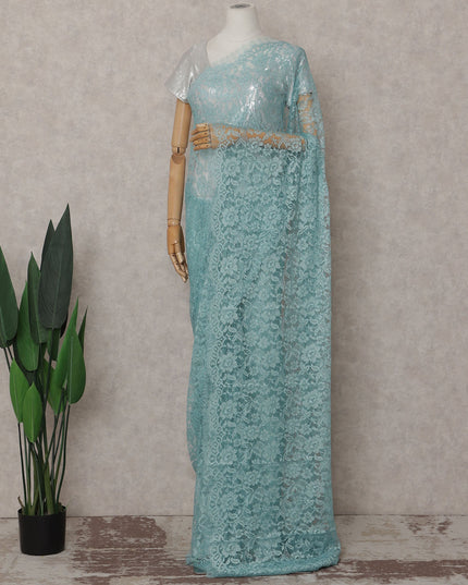 Turquoise Blue French Chantilly Lace Saree | Lurex
