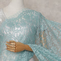 Turquoise Blue French Chantilly Lace Saree | Lurex
