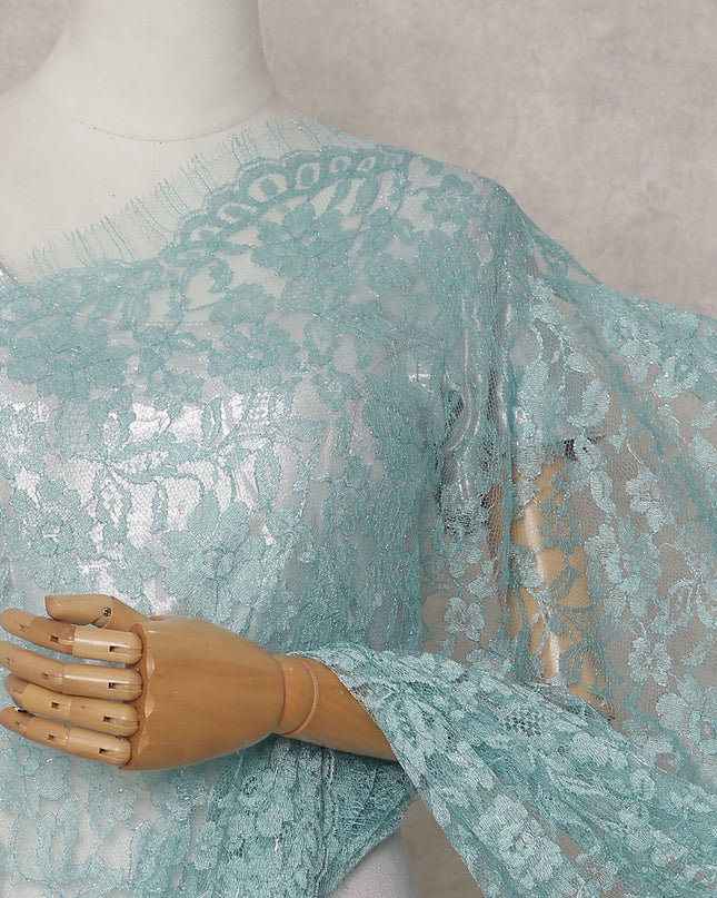 Turquoise Blue French Chantilly Lace Saree | Lurex