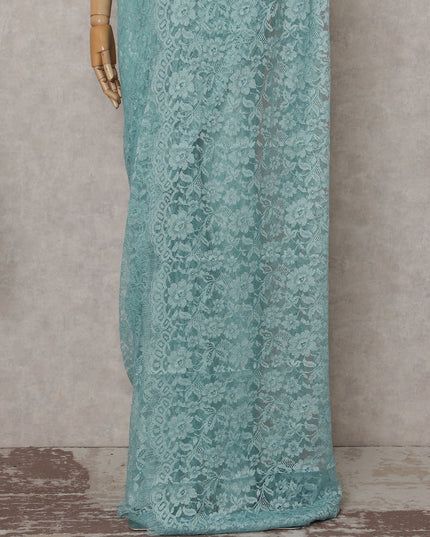 Turquoise Blue French Chantilly Lace Saree | Lurex
