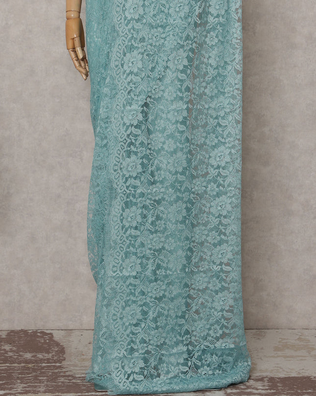 Turquoise Blue French Chantilly Lace Saree | Lurex