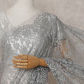 Silver Grey French Chantilly Lace Saree | Lurex