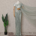 Sage Green French Chantilly Lace Saree | Lurex