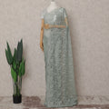Sage Green French Chantilly Lace Saree | Lurex