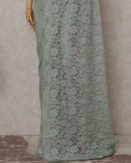 Sage Green French Chantilly Lace Saree | Lurex