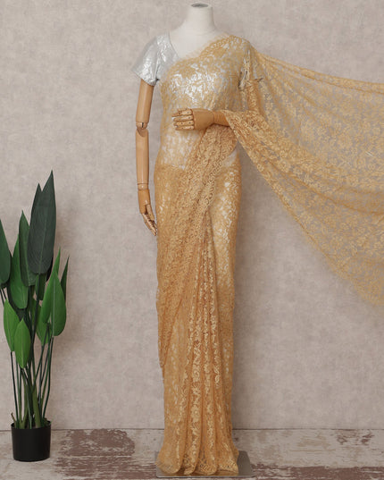 Antique Gold French Chantilly Lace Saree | Lurex