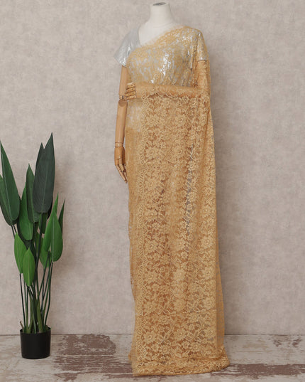 Antique Gold French Chantilly Lace Saree | Lurex