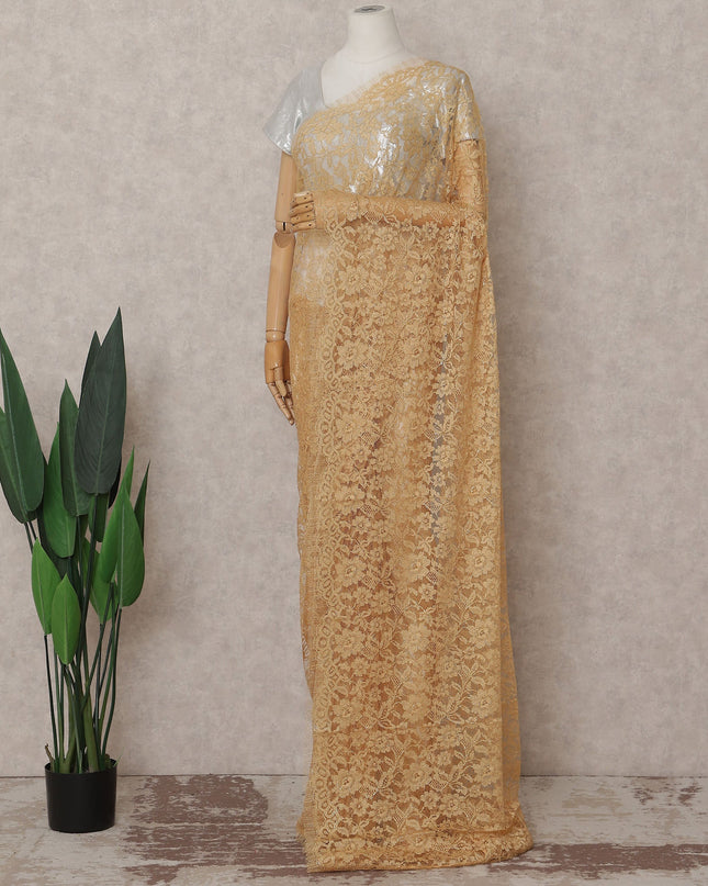 Antique Gold French Chantilly Lace Saree | Lurex