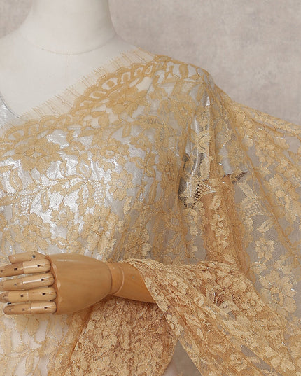 Antique Gold French Chantilly Lace Saree | Lurex
