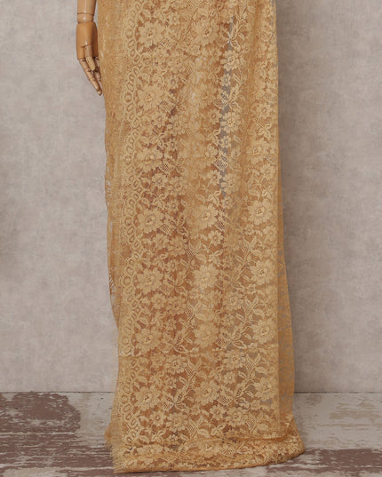 Antique Gold French Chantilly Lace Saree | Lurex