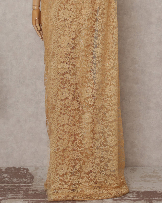 Antique Gold French Chantilly Lace Saree | Lurex