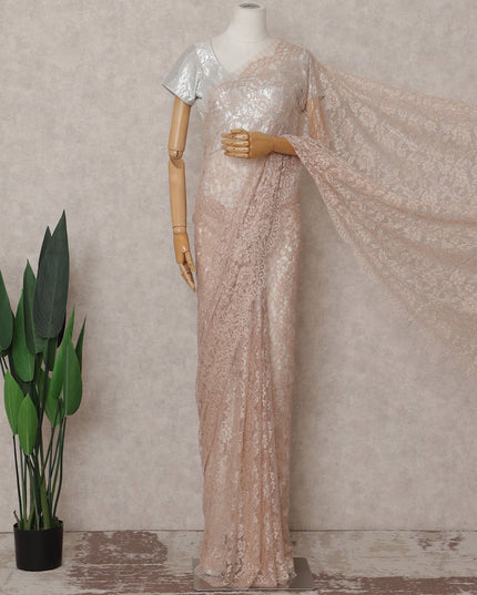 Blush Peach French Chantilly Lace Saree | Lurex