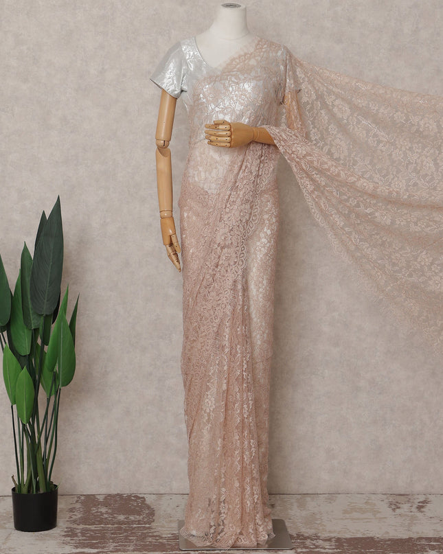 Blush Peach French Chantilly Lace Saree | Lurex