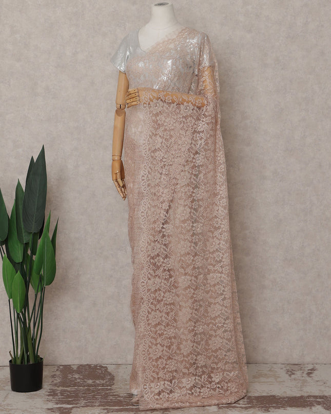 Blush Peach French Chantilly Lace Saree | Lurex